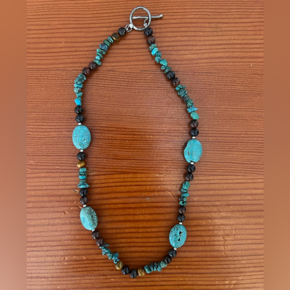 Turquoise and Brown Beaded Boho Necklace